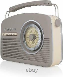 Akai A60010VDABT Portable Retro Vintage Style DAB Radio in Taupe Brand New
