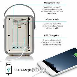 DAB+ Radio Bluetooth Portable Speaker FM & Alarm Retro Mini by VQ Light Grey