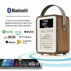DAB+ Radio Bluetooth Portable Speaker FM & Alarm Retro Mini by VQ Walnut