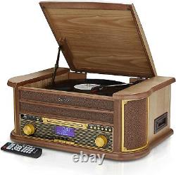 DAB Retro Record Player Turntable Bluetooth CD USB MRD-51BT Light Wood