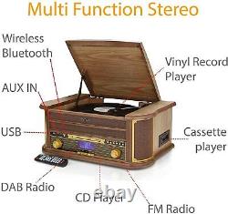 DAB Retro Record Player Turntable Bluetooth CD USB MRD-51BT Light Wood