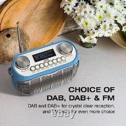DETROIT DAB Radio Alarm Clock Bedside Mains Powered/Battery DAB/DAB+/FM Retro