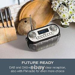 DETROIT DAB Radio Alarm Clock Bedside Mains Powered Or Battery DAB/DAB+/FM Retro