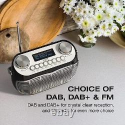 DETROIT DAB Radio Alarm Clock Bedside Mains Powered Or Battery DAB/DAB+/FM Retro