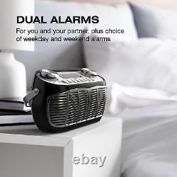 DETROIT DAB Radio Alarm Clock Bedside Mains Powered or Battery DAB/DAB+/FM Retro