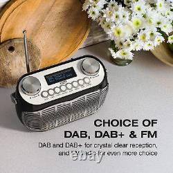 DETROIT DAB Radio Alarm Clock Bedside Mains Powered or Battery DAB/DAB+/FM Retro
