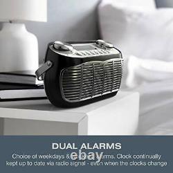 DETROIT DAB Radio Alarm Clock Mains Powered Or Battery DAB/DAB+/FM Retro (Black)