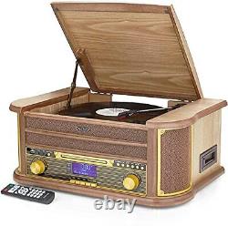 Denver 9-in-1 Retro Vintage DAB Bluetooth Wooden Radio Record Player With