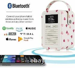 Emma Bridgewater Pink Hearts VQ Portable Retro Mini DAB and DAB+ Digital Radio