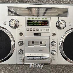 GPO Brooklyn Portable Boombox Silver/Chrome Retro Bluetooth CD Player DAB+ Radio