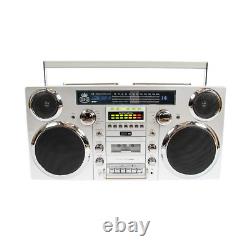 GPO Brooklyn Portable Boombox Silver/Chrome Retro CD Player DAB+ FM Radio