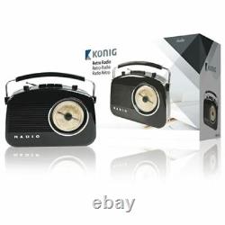 Konig Retro Design AM/FM Radio (Black) Portable With Carry Handle (Xmas Gift)