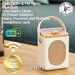 Portable DAB+ Radio with Bluetooth Retro Digital Radio, Battery & Mains Power