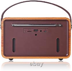 RETRO Vintage DAB/FM Radio Bluetooth Speaker & Remote Bed Alarm Clock USB Card