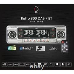 Retro Car Stereo 300 DAB/BT Digital Radio Bluetooth Front USB AUX Chrome & Black