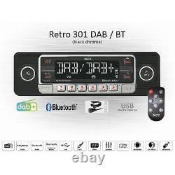 Retro Car Stereo 301 DAB/BT Digital Radio Bluetooth Front USB AUX Black & Chrome