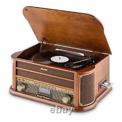 Retro Vinyl Turntable Stereo Speaker Record DAB CD Player Radio Bluetooth Brown