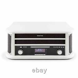 Retro Vinyl Turntable Stereo Speaker Record Player Bluetooth DAB CD Radio White