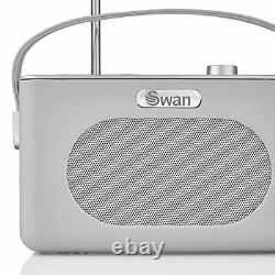 Swan Grey Retro Radio, 3W Power Output, 24 Hour Auto Adjusting Clock