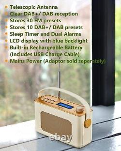 UEME Retro DAB/DAB+ FM Wireless Portable Radio with USB Rechargeable Cream