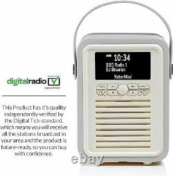 VQ Retro Mini DAB/DAB+ Digital & FM Portable Radio Bluetooth Light Grey