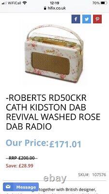 £199 Cath Kidston Lavé Rose Tissu D'huile Roberts Retro 50s Rd50 Dab Radio