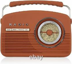 Akai A60010vdabbo Portable Retro Vintage Style Dab Radio À Burnt Orange Nouveau