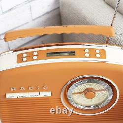 Akai A60010vdabbo Portable Retro Vintage Style Dab Radio À Burnt Orange Nouveau