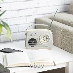 Akai Rétro Portable Radio Taupe Digital Dab Am/fm Réveil Vintage Usb Sd