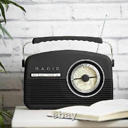 Akai Rétro Radio Portable Noir Numérique Dab Am / Fm Bluetooth Réveil Vintage