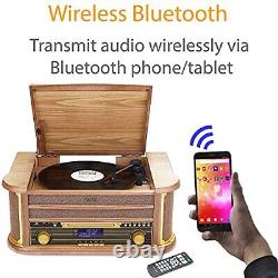 Denver 9-en-1 Radio Vintage DAB Bluetooth en Bois avec Lecteur de Disques