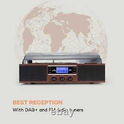 Lecteur De Disques Tournants Vinyl Retro Dab+ Fm Radio Stereo Speaker 3 W Rms Brown