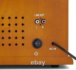 Platine vinyle rétro DAB avec Bluetooth, lecteur CD et port USB MRD-51BT en bois clair.