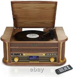 Platine vinyle rétro DAB avec lecteur CD, Bluetooth, USB MRD-51BT en bois clair