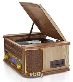 Radio en bois rétro vintage DAB Bluetooth 9-en-1 avec lecteur de disques - Livraison gratuite au Royaume-Uni