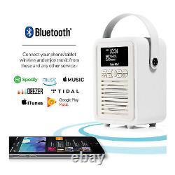 Radio numérique FM DAB+ rétro VQ Mini avec haut-parleur Bluetooth, horloge avec alarme, blanc.