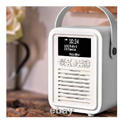 Radio numérique VQ Retro Mini DAB+ avec haut-parleur Bluetooth, horloge réveil, blanc.