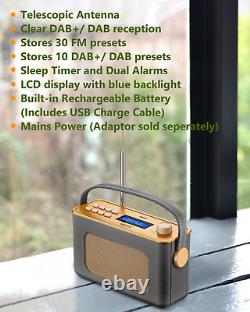 Radio portable sans fil rétro DAB/DAB+ FM avec batterie rechargeable USB et bleu