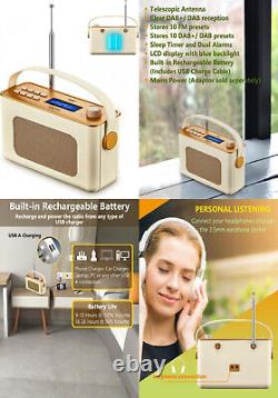 Radio portable sans fil rétro UEME DAB/DAB+ FM avec recharge USB, crème