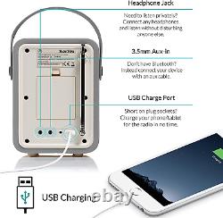 Radio-réveil portable Bluetooth rétro mini DAB avec musique FM et prise casque 3,5 mm