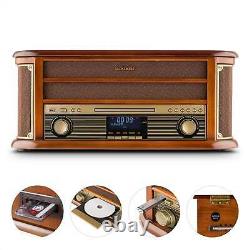 Rétro Vinyle Tournable Stereo Haut-parleur Record Dab CD Player Radio Bluetooth Brown