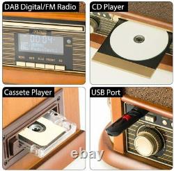 Shuman Vintage 8-en-1 Retro Turntable CD Dab Fm Radio Bande Usb Et Lecteur Sans Fil