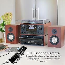 Steepletone Houston 6-en-1 Centre musical rétro avec platine vinyle, CD, cassette, DAB FM en bois