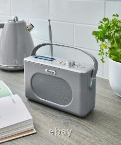 Swan Rétro Gris Radio Portable DAB Bluetooth Réveil avec Affichage LCD SRA43010GRN