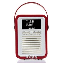 Traduisez ce titre en français : Radio portable VQ Retro Mini DAB+ avec haut-parleur Bluetooth rouge pour musique/audio.