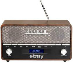 Vintage Style Dab+ & Fm Radio Avec Bluetooth, Aux In & Dual Alarm Clock, 2 X 5w